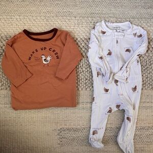 Carter's White Footed One-Piece with Brown Hen Print